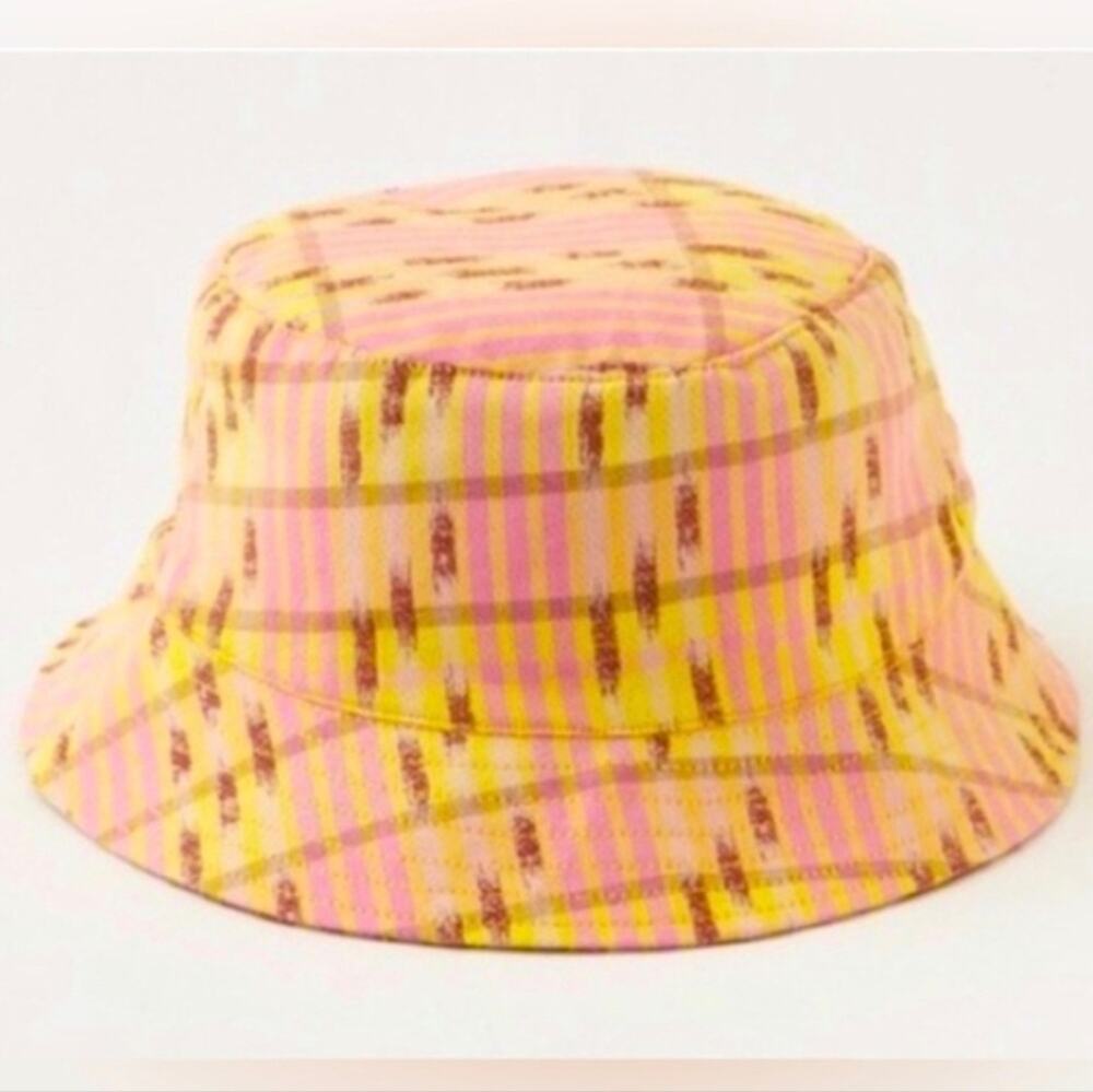 Aerie Pink and Yellow Plaid Reversible Bucket Hat One Size Cotton Sun Cap NWT